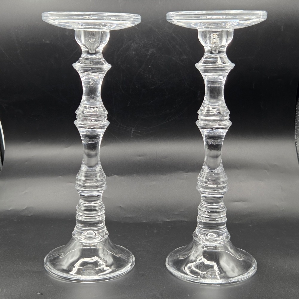 LARGE K&K Clear Glass Candle Holders  13.5" TALL‎  Set of 2